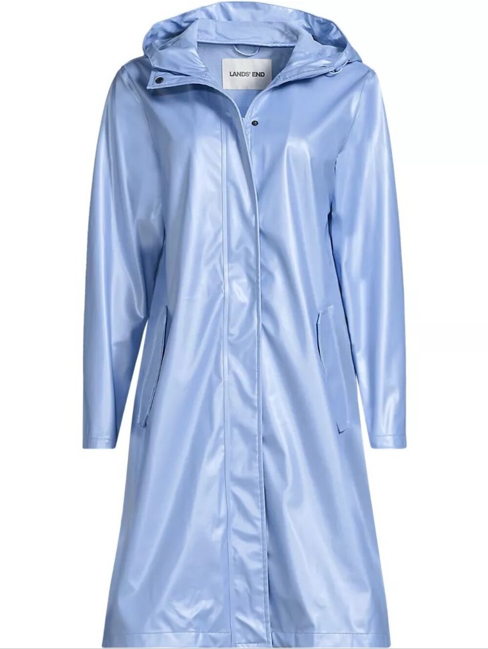 Lands End Squall Waterproof Slicker Raincoat sz M in Clear Blue Sky Metallic